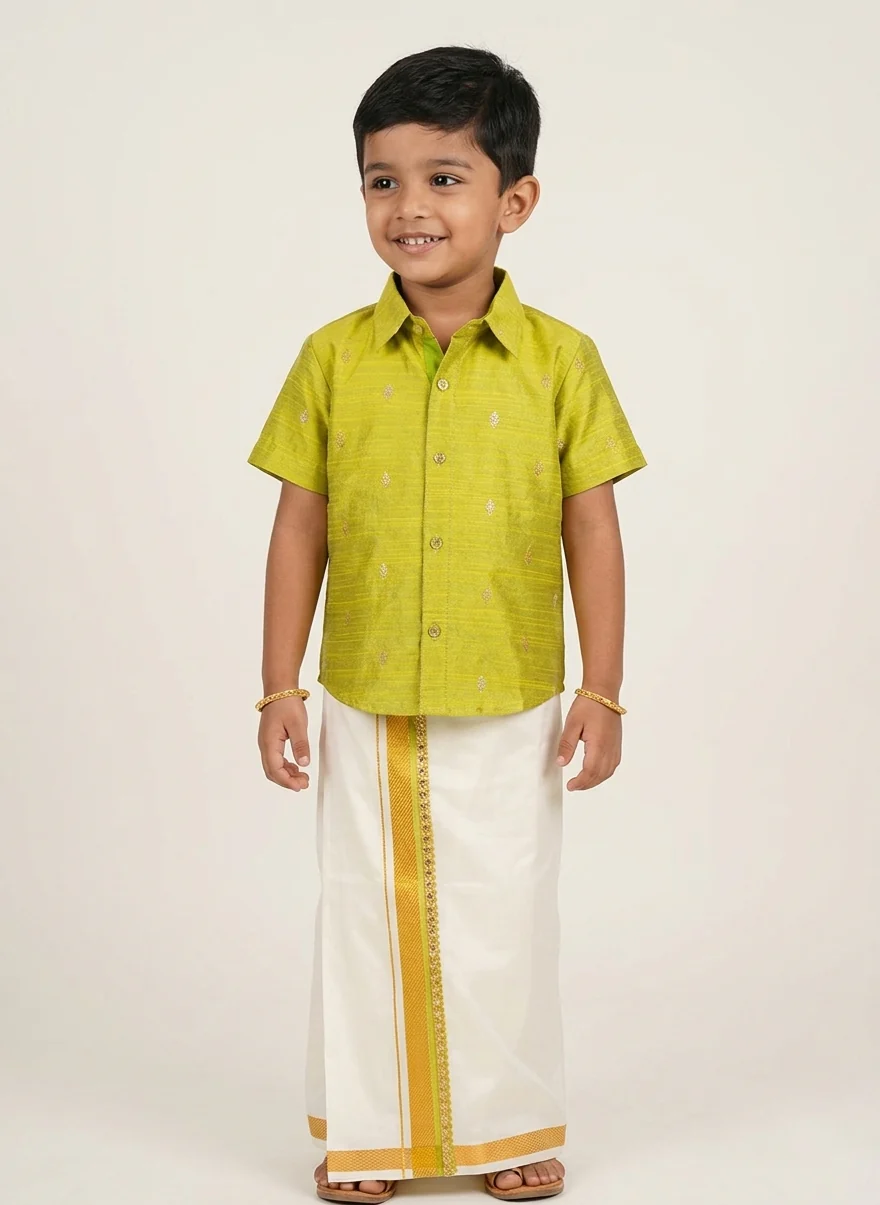 Lime Green Shirt & Vesti Set